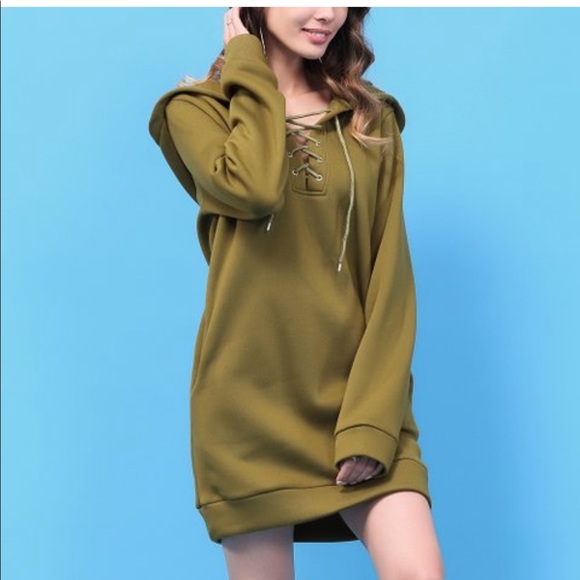 NEW•XL-3X•HEATHER LACE UP HOODIE SWEATSHIRT DRESS•NWT• - Picture 4 of 14